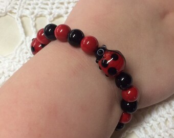 Red and black Ladybug Bracelet, ladybird bracelet, girls bracelet, ladybug jewelry, ladies bracelet, kids bracelet, lady beetle