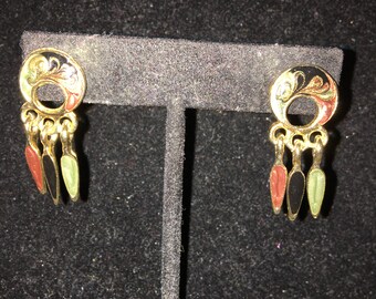 Pierced Dangle Earrings, Signed