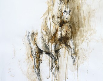 Charcoal and Acrylic Drawing of a Rearing Up Horse, Equine Art, Contemporary Original Fine Art, Animal
