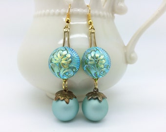 Beautiful Handcrafted Pierced Earrings ~ Minty / Aqua Iridescent Colors