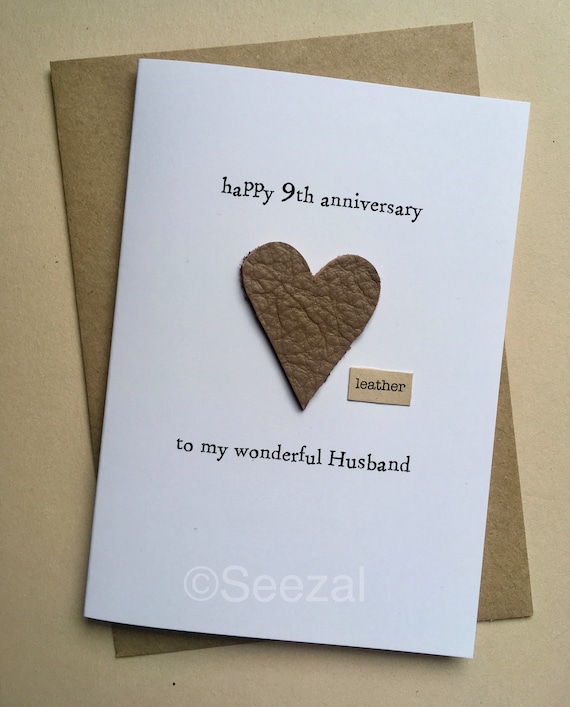  9th  Wedding  Anniversary  Card HUSBAND Modern US gift  LEATHER