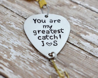 Handmade Stamped Fishing Lure You Are My Greatest Catch Personalized Valentine S Gift For Him Anniversary Father Day