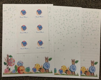 Snails - snail mail letter writing paper & stickers set