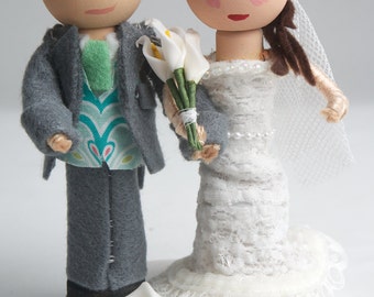 Customized, Handmade, Bride & Groom, Wooden Peg Doll, Wedding Cake Topper