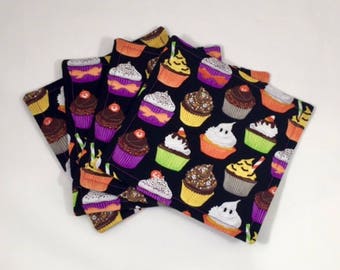 Cupcake Halloween Fabric Coaster Set, Halloween, Cupcake, Coasters, Hostess Gift, Gift, Fabric Coaster Set, Coaster Set, Fabric Coasters