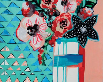 Flower Bouquet ORIGINAL 12x12 on Canvas Paper