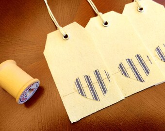 Canvas and Blue TIcking Heart gift tags