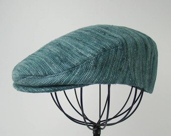 Custom Jeff Cap Handmade Flat Cap Driving Cap for Men in Azure Silk Matka - Raw Silk