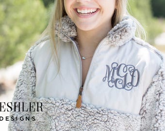 Monogram Sherpa, monogrammed Sherpa pullover, Sherpa pullover, monogrammed sherpa, grey sherpa, tan sherpa, gray sherpa, womens sherpa