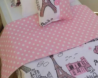 18" Doll Bedding Set, Paris Doll Bedding, Made to Fit 18" Dolls Such as The American Girl Dolls