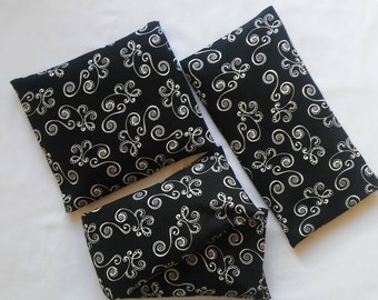Elegent Black & White Scroll Fabric Microwavable Corn Bag Heating Pad w/ Removable Cover