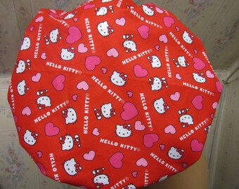 HELLO KITTY BOUFFANT style scrub hat / -handmade /surgical/ medical-adjustable