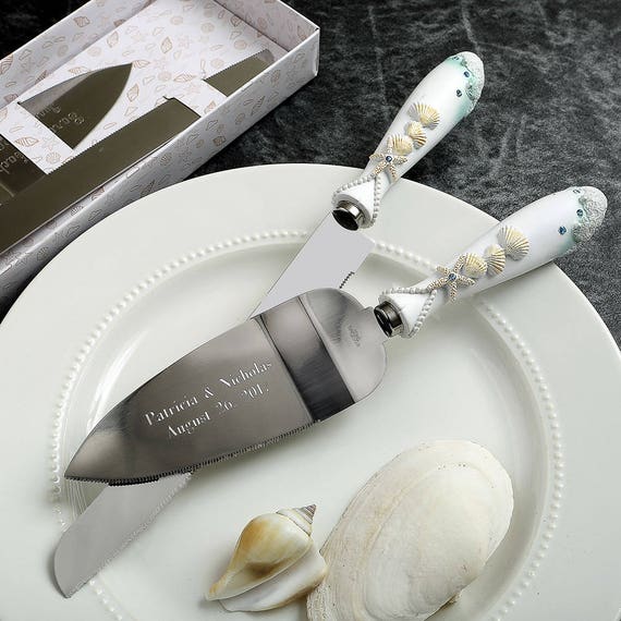 Engraved Beach Themed Wedding  Cake  Knife  and Server Set 