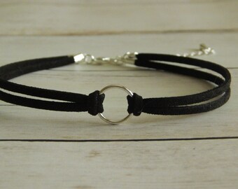 Faux Suede Choker, Black Faux Suede O Ring Choker, Black Choker, Choker Necklace, Double Faux Suede Choker, Black Circle Choker