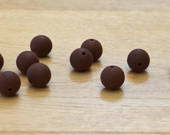 Chocolate//Chocolate brown 15mm Round Silicone beads, 10 pack