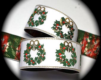 Ribbon Woven - 1 1/2" x 1, 2 or 3 yards Christmas Wreath Woven Jacquard Ribbon