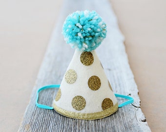 quick ship girls first birthday mini gold glitter party hat