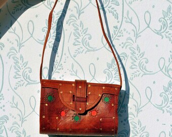 Small leather purse, leather purse, tooled leather purse, ethnic leather purse, small leather bag, leather handbag, vintage leather purse,