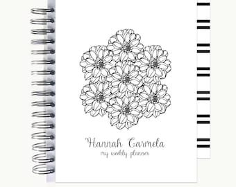 Bullet Journal – Personalized | Spiral | Dot Grid | Notebook | Bouquet BW
