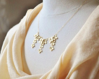 Gold Hydrangea Flowers Bib Necklace - Gold Necklace, Statement Necklace, Hydrangea Necklace, Wedding Jewelry, Jewelry for Bride