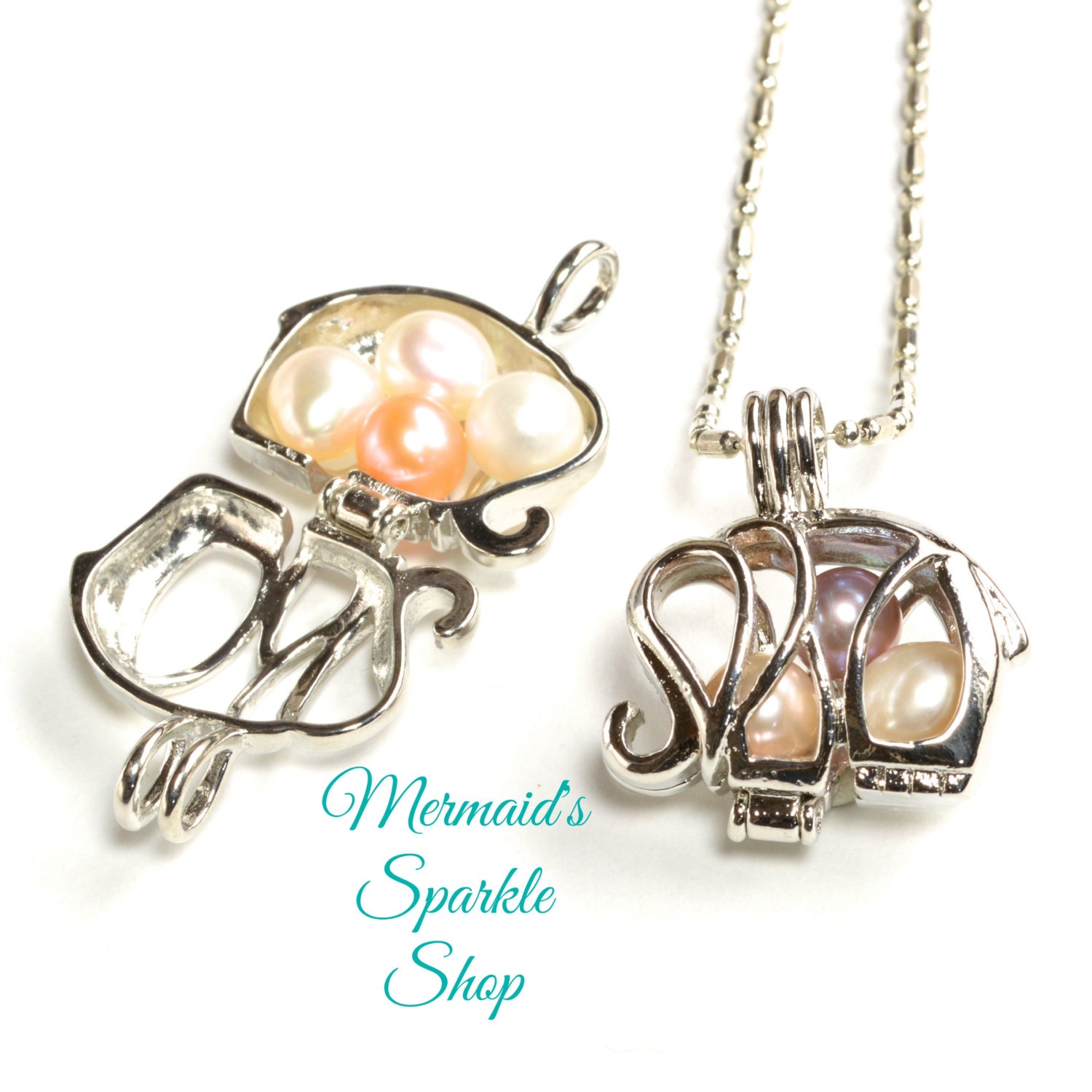 Pearl Cage Pendant Elephant Zoom