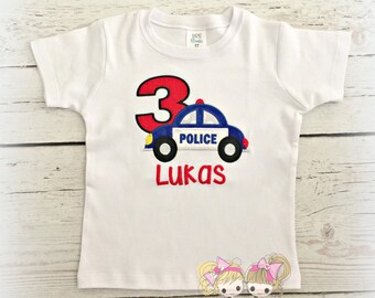 Police car birthday shirt - police car themed birthday shirt - embroidered birthday shirt for boys - 1st birthday emergency vehicle shirt