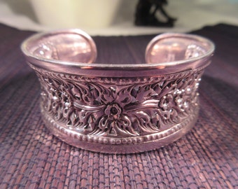 Ornate Vintage Sterling Silver Cuff Bracelet