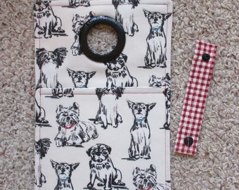 Black and White Doggie Print Fabric Cell Phone Charging/Docking Station/Wall Charger