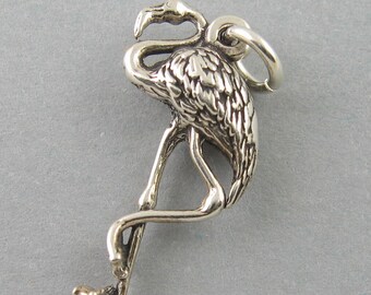 Sterling Silver .925 Charm Pendant 3D FLAMINGO Florida Bird 527