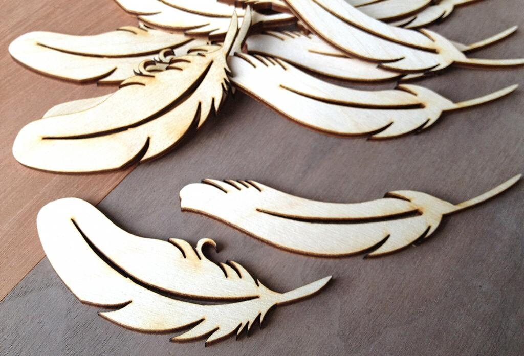 12 Pieces Craft Wood Shapes Feather Quills Zoom