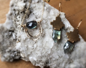 Bronze + Faceted Labradorite Earrings