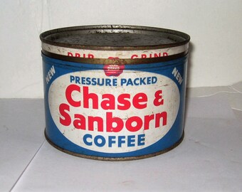Vintage Chase & Sanbord 1 Pound Coffee Tin - Vintage Chase and Sanborn Key Wound Coffee Tin - Vintage Chase and Sanborn Coffee Tin