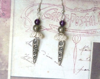 Tribal Earrings, Earthy Earrings, Ethnic Earrings, African Earrings, Pewter Earrings, Ceramic Earrings, Artisan Earrings, Dangle Earrings