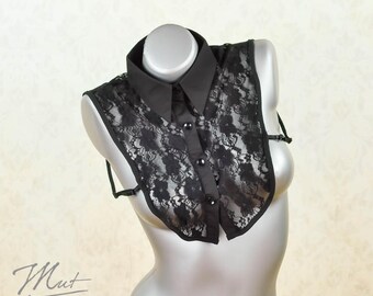 Lace insert - blouse pointed collar - black - No. 22