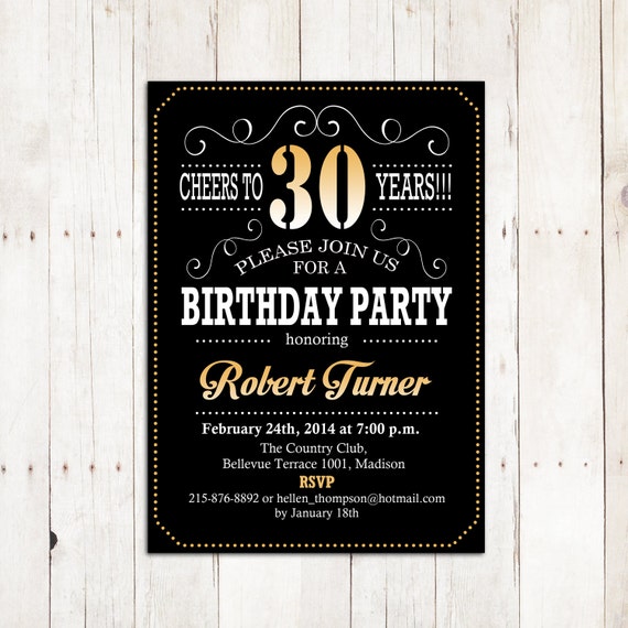 Items similar to 30th Birthday Invitation / Cheers To 30 Years / Any ...