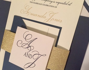 Gold, Navy and Blush Wedding Invitations