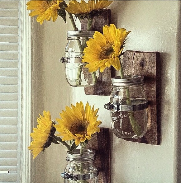 Hanging Wall Vase Cottage Chic Mason jar hanging wall vase
