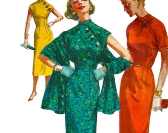 1950s Simplicity 1447 Junior Misses Stole and Cheongsam Oriental Sheath Dress Pattern Womens Vintage Sewing Pattern Size 13 Bust 31
