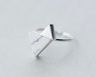 Triangle,marble,925 silver, open ring