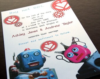 Whimsical Vintage Robot Wedding Invitation