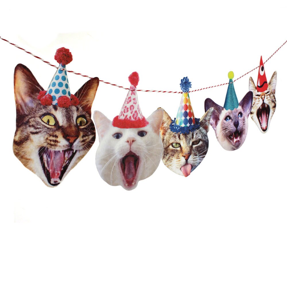 Birthday Cats Garland photo reproductions on felt funny cat
