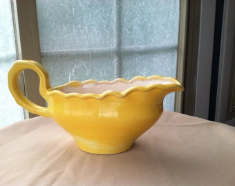 Vintage Bright Yellow Hand Painted Ceramic Gravy Boat