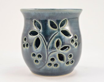 Candle Holder Luminary Votive Candle Tea Light Holder Wheel Thrown Stoneware Pottery Blue Home Decor