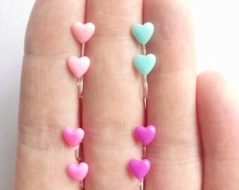 Pastel Heart Earrings Hypoallergenic clip ons / Non-pierced ears / Pierced ears / Metal free jewelry / Sensitive Ears / Kid jewelry / Love