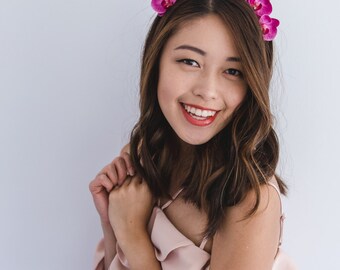 orchid flower crown headband / fuchsia // spring racing flower crown headband fascinator, statement floral headpiece