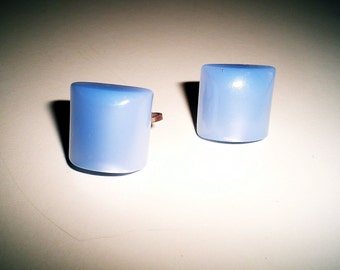 Bridal Shimmery Baby Blue MoonGlow Vintage Lucite Square Earrings Screw Back