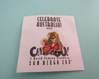 Vintage San Diego Zoo 80th Anniversary Koala Pin Free Shipping