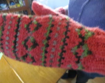 Hand Knit Mittens - Red and Multicolored