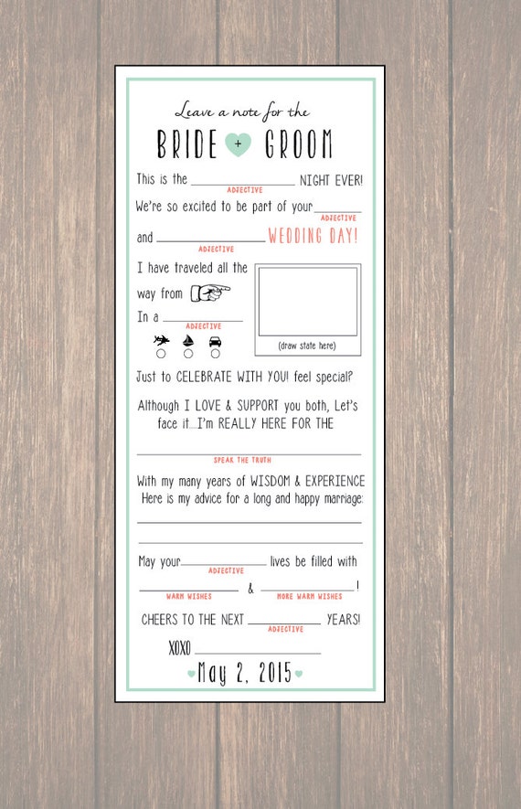 Wedding Advice Card Wedding Mad Libs DIY Printable Marriage