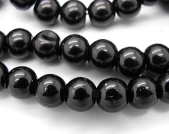 50 glass beads Black 10 mm opaque non Pearl